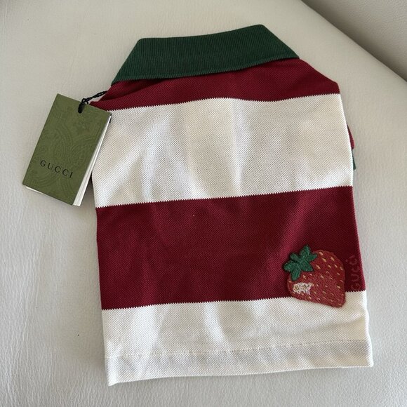 NEW GUCCI Dog Web Striped White Red Green Sz M Sweater Polo Shirt - Picture 4 of 6